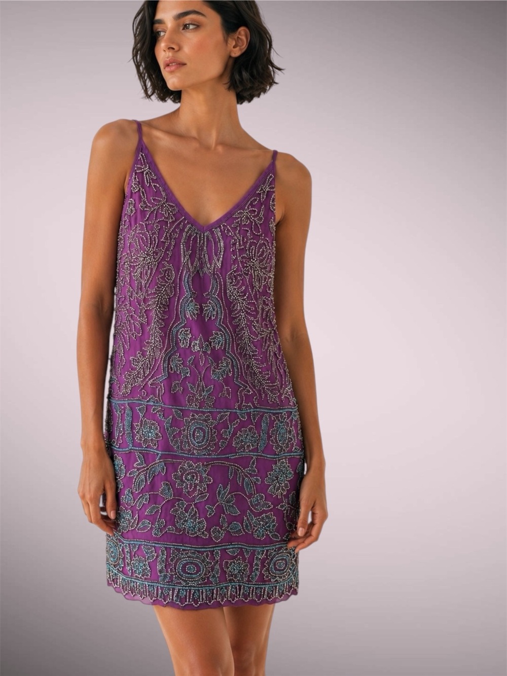 Miss Selfridge Purple-Blue Beads Embroidered Sequin style Dress US 8